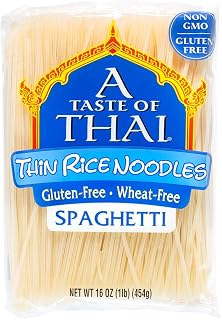 A Taste of Thai Spaghetti Rice Noodles Thin Straight Cut | Vegan Gluten-Free Non-GMO 16oz for Stir-Fries Soups Asian Dishes