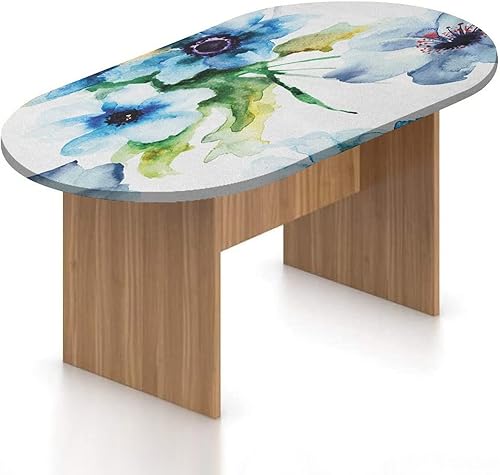 Mantel ovalado ajustable de poliéster con bordes elásticos, diseño de pétalos de fragancia de crecimiento de flores de verano, acuarela, para