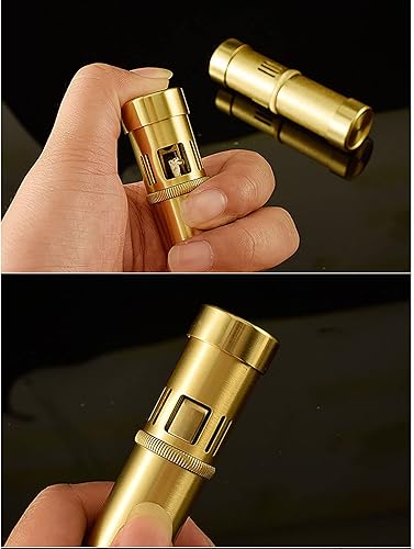 Miniatura 5 de Encendedor de queroseno cilíndrico retro, encendedor de aceite portátil resistente de latón puro (sin combustible)
