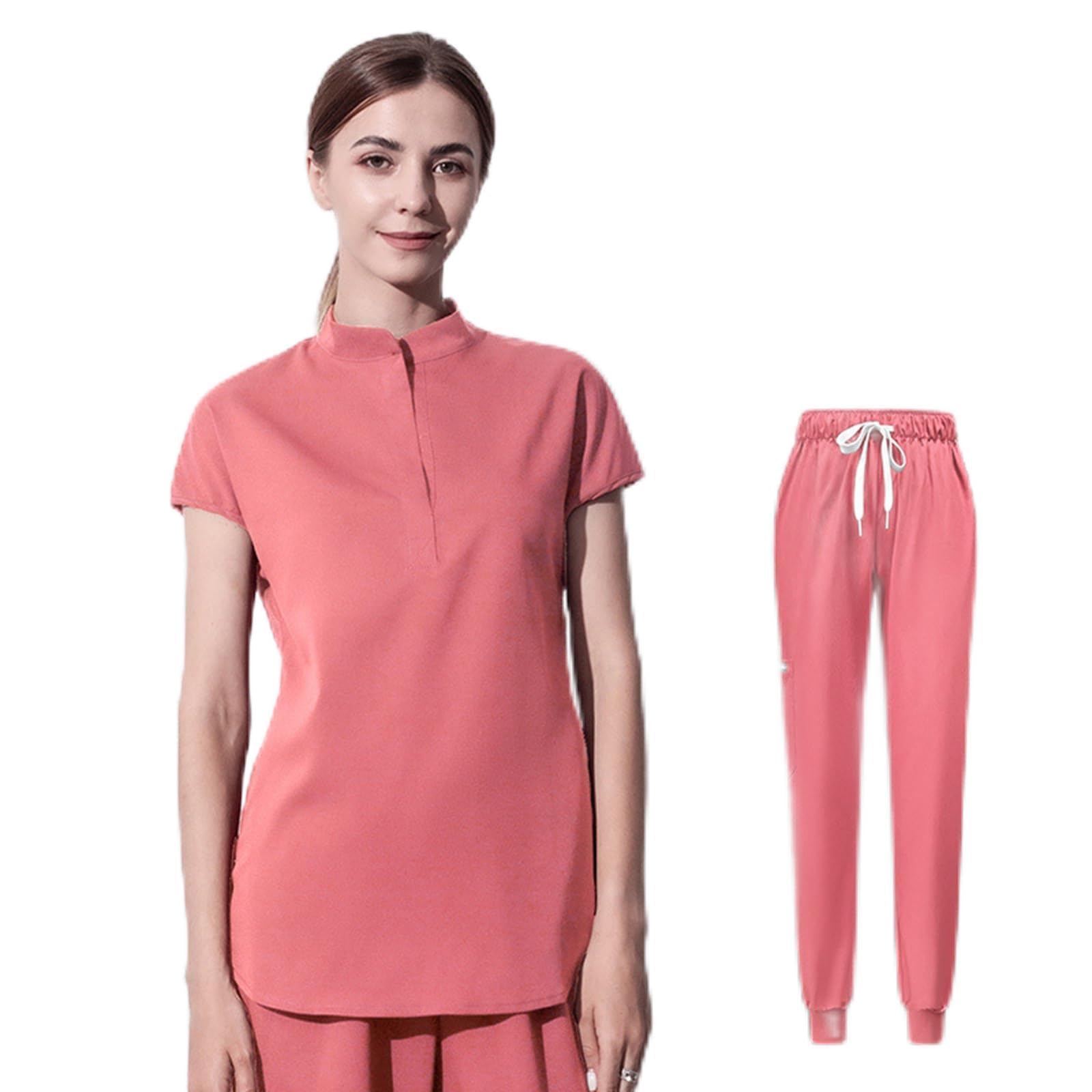 Set Scrub Uniforme da Donna, Abiti da Lavoro per Infermieristica Tessuto Elasticizzato Confortevole Divisa Sanitaria Donna con Tasche per Medici, Infermieri