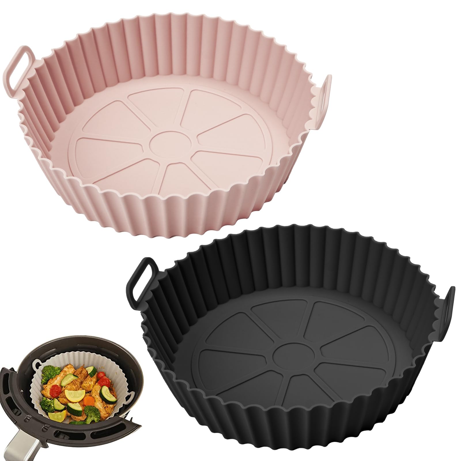 Venforze Molde Silicona Freidora de Aire, 2 Piezas Moldes Silicona Freidora Aire, 18cm Más Grueso 110g Accesorios Freidora de Aire Recambio Reutilizable de Papel Pergamino para Freidoras de 3L-5L