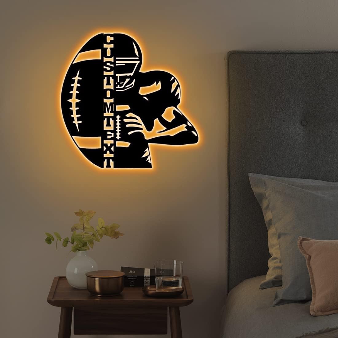 Amabery Personalized Metal LED Wall Hanging Football Sign Night Light Custom Name Rugby Lamp with 16 Changing Colors,Deal for Kids and Adults for Room Living Room Home Decoration