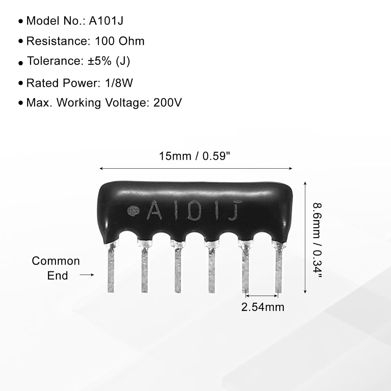 MECCANIXITY 20Pack 100 Ohm Resistor Network Array, 1/8W SIP-6 2.54mm Pitch Thick Film Network Resistor Assortment Kit, 5% Tolerance Bussed Type 6P, Black