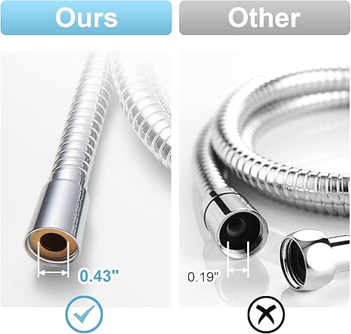 Miniatura 2 de OFFO Manguera de ducha de alto flujo de 0.43 pulgadas, orificio grande, 48 pulgadas, sin torceduras, de acero inoxidable, repuesto G12 pulgadas, a