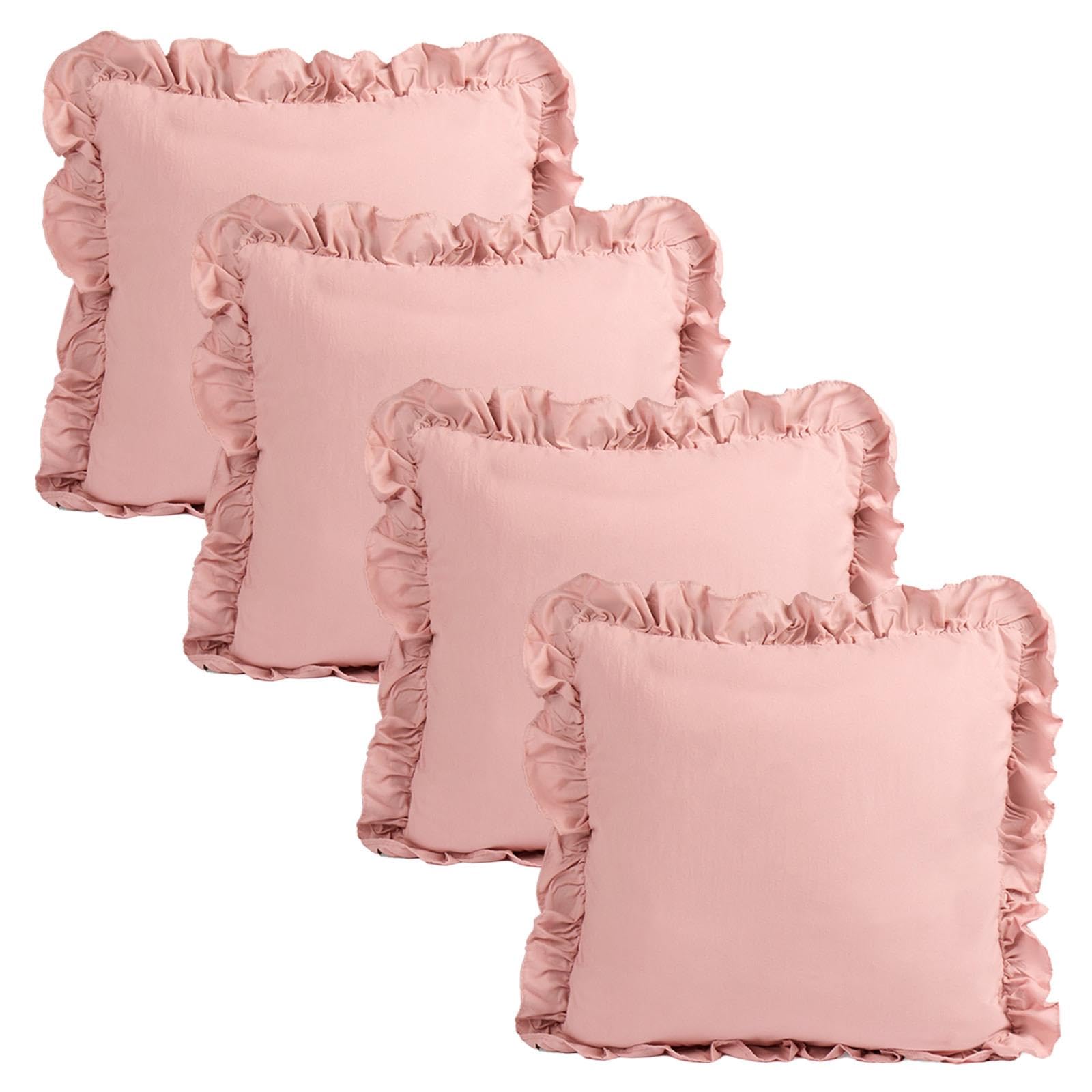 OHS Linen Frill Cushion Covers 45 cm x 45 cm Pink