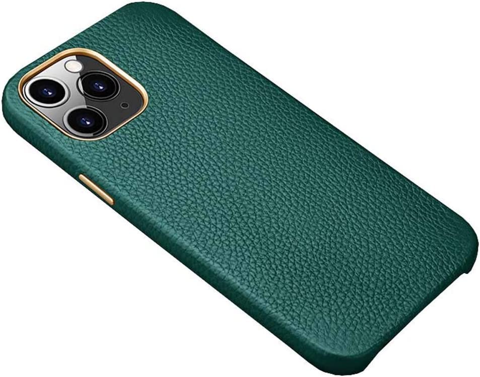 Coque iPhone 12 Pro cuir anti-surchauffe et antichoc étui vert litchi 6,1 pouces
