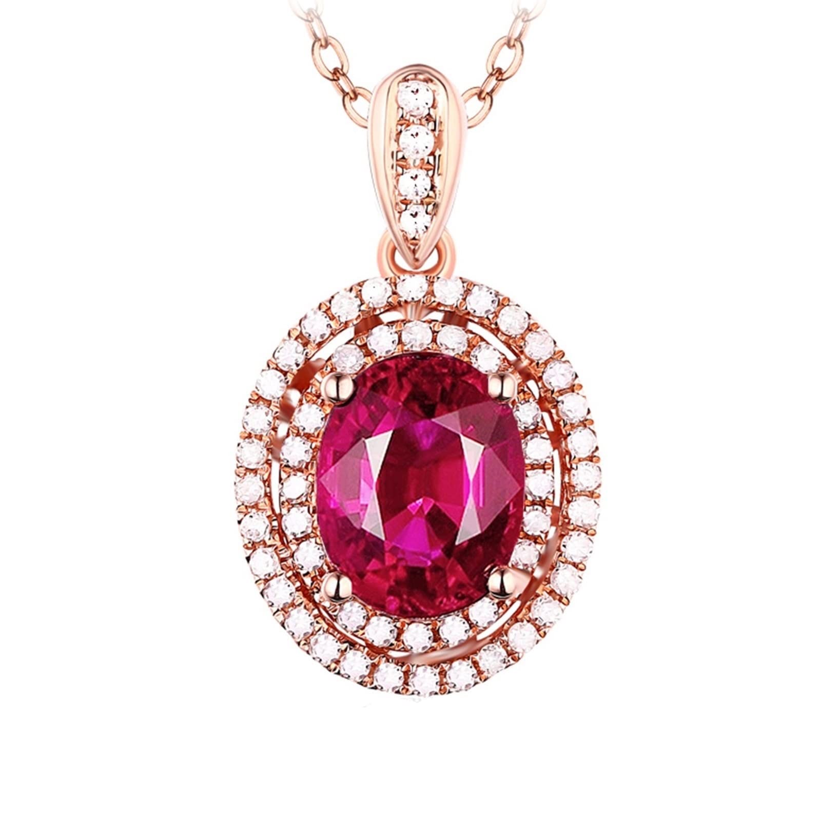 TABOJS Wedding Ring Set Oval, Bridal Necklace for Women Rose Gold Halo with Tourmaline 2ct/3ct Vvs1-Vvs2 Engagement Gifts for Women