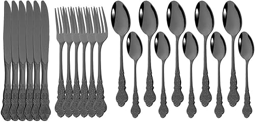 Miniatura 5 de JASHII Retro Palace - Cuchara de café, cubiertos únicos de acero inoxidable para 6 cubiertos brillantes, juego de vajilla para cocina, comedor, bar,