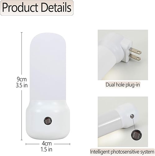 Miniatura 4 de INZU Luces nocturnas enchufables a la pared, paquete de 2, luz nocturna LED con sensor automático de atardecer a amanecer, luz nocturna LED con luz