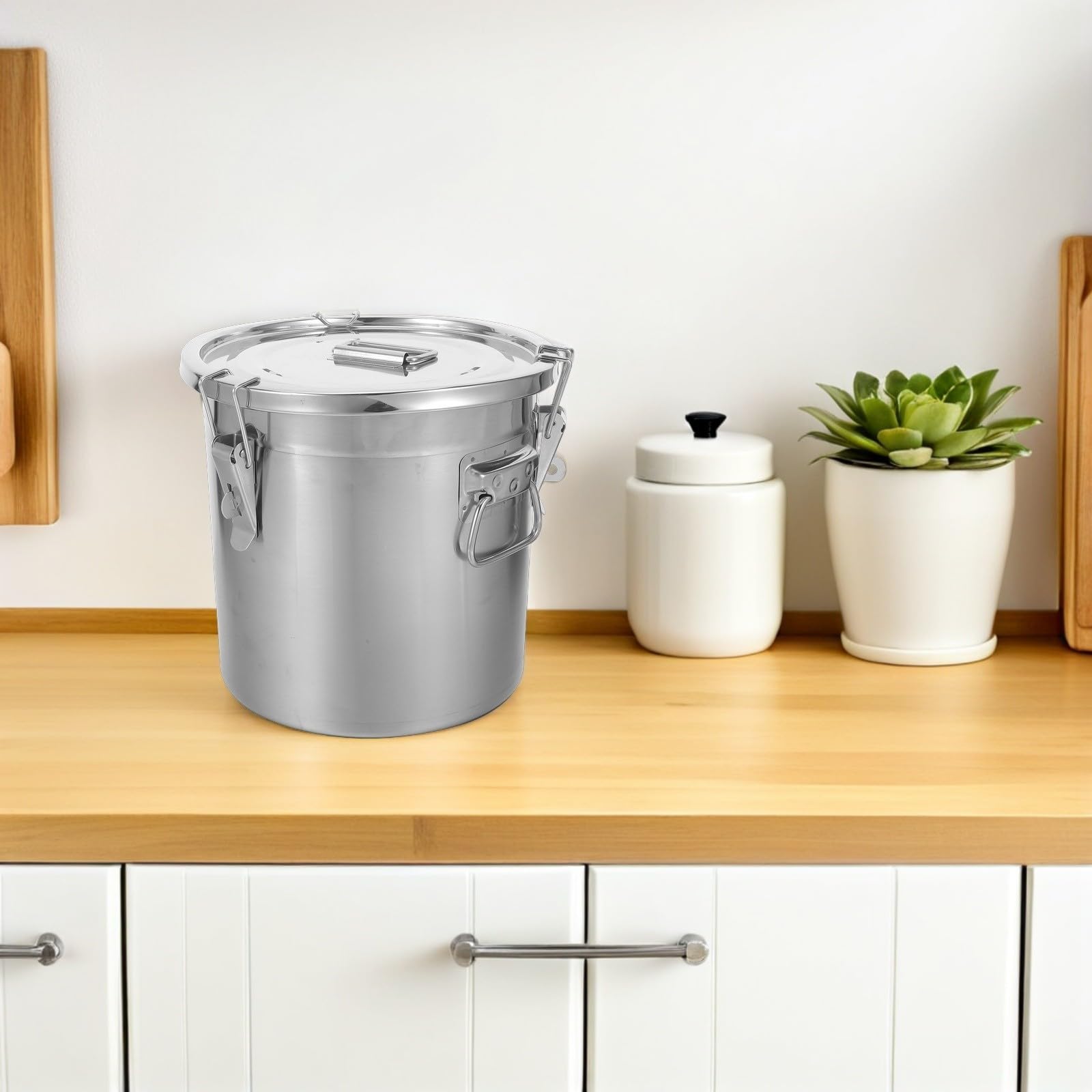 Recipiente con Tapa Extraíble para Almacenar Alimentos de Acero Inoxidable 12l y Cierre Hermético para Cocina y Despensa