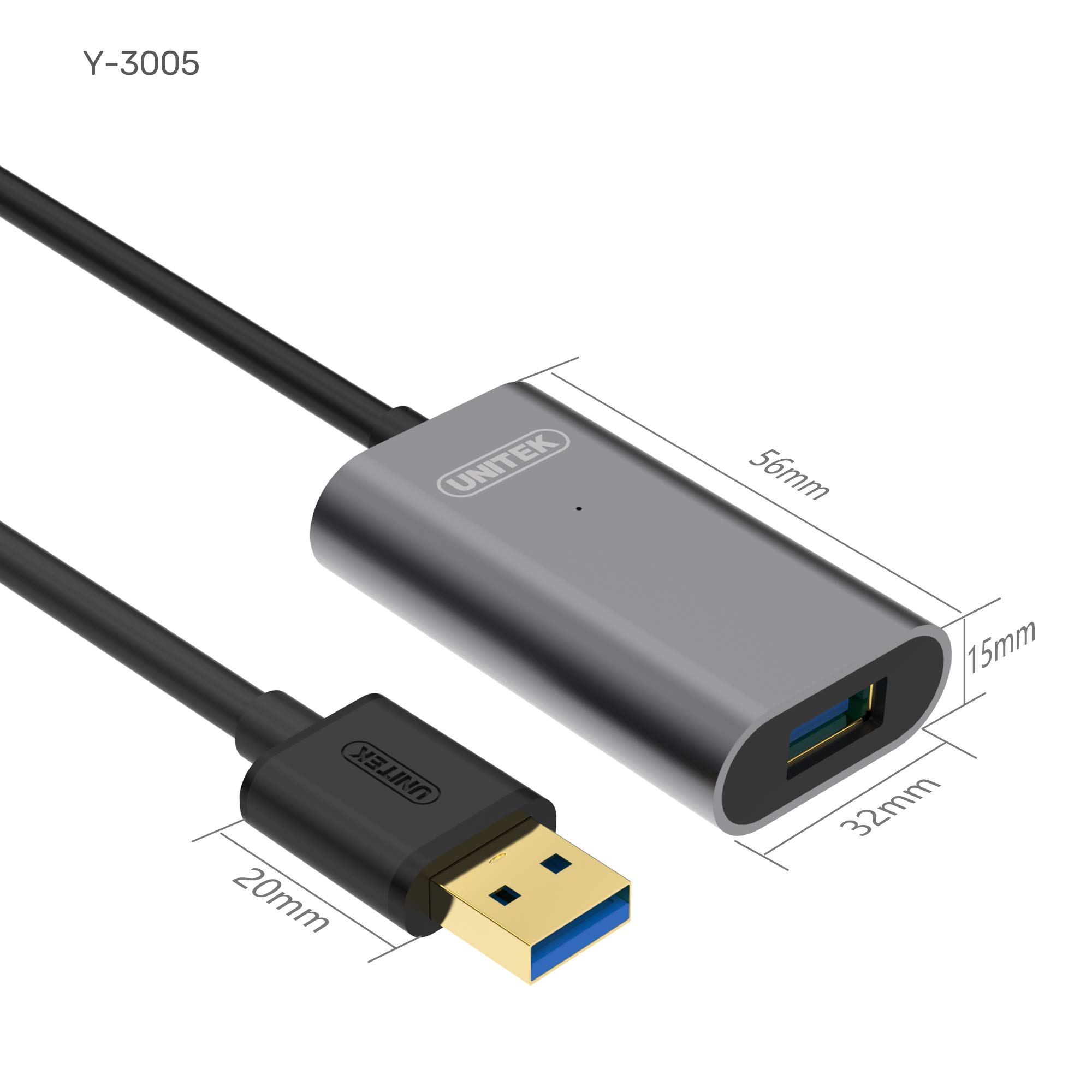 UNITEK Cavo di prolunga da 10 metri con amplificatore USB 3.1 Gen1 │ Cavo ripetitore USB con amplificatore di segnale e alimentazione│ Da USB-A maschio a USB-A femmina │ 5 Gbit/s, Plug&Play│ Alluminio