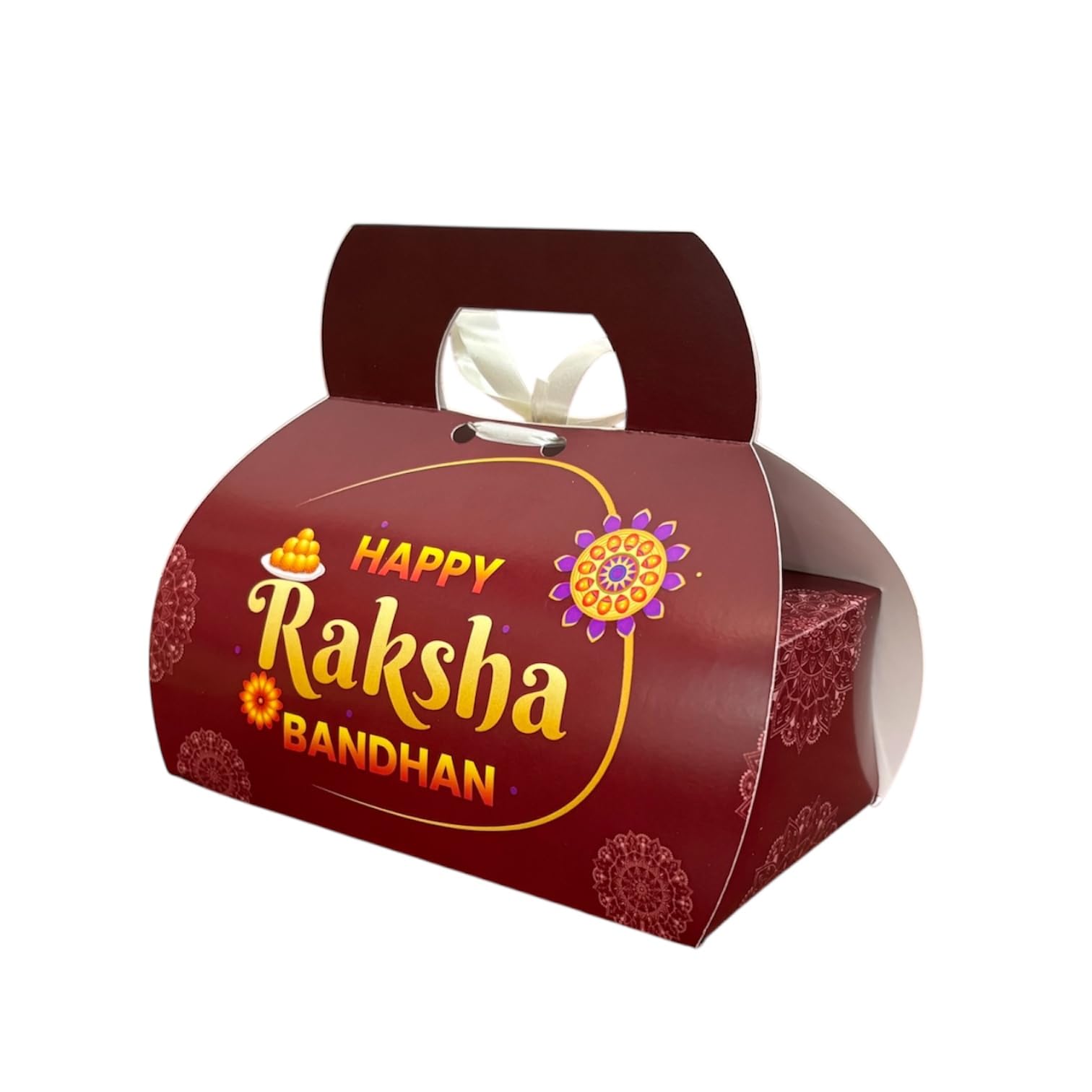 Smaran Dark Brown Printed Decorative Folding,Purple Pillow,Pink Cone Shape & Brown Carry - Elegant Decorative Raksha Bandhan Packaging Gifts Box for Festivals 4