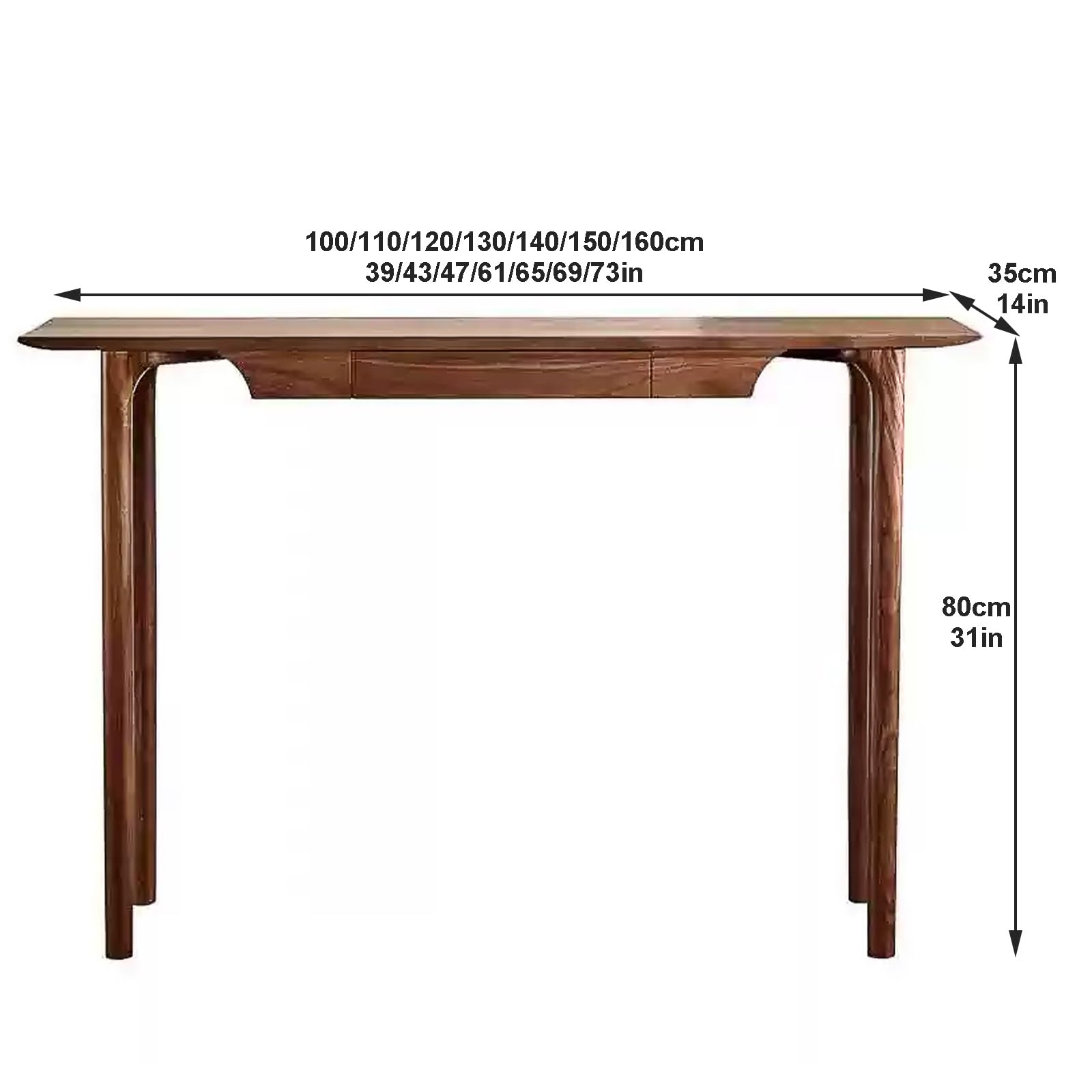 Wąski stół na konsolę do domu wiejskiego z szufladą, stolik na sofę z litego drewna, do przedpokoju i salonu, oszczędzający miejsce design (110 cm) - rustykalne meble domowe