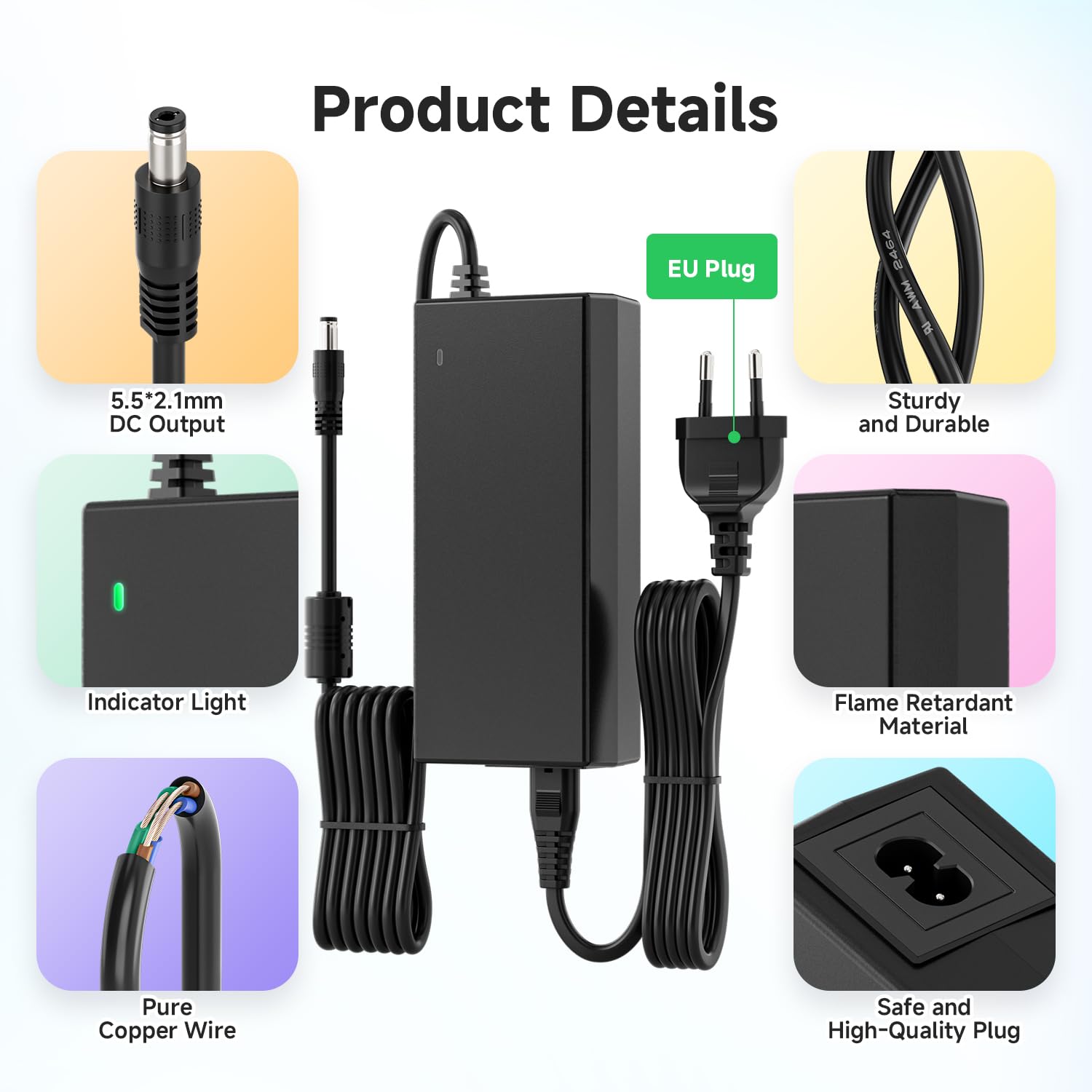FCOB Adaptador convertidor de alimentación de 96W, 24V y 4A, de 100-240V AC a 24V DC, con conector de 5,5 x 2,1 mm para tiras de luces LED WS2811, WS2805, 5050, 3528, COB, RGBW y RGBCCT