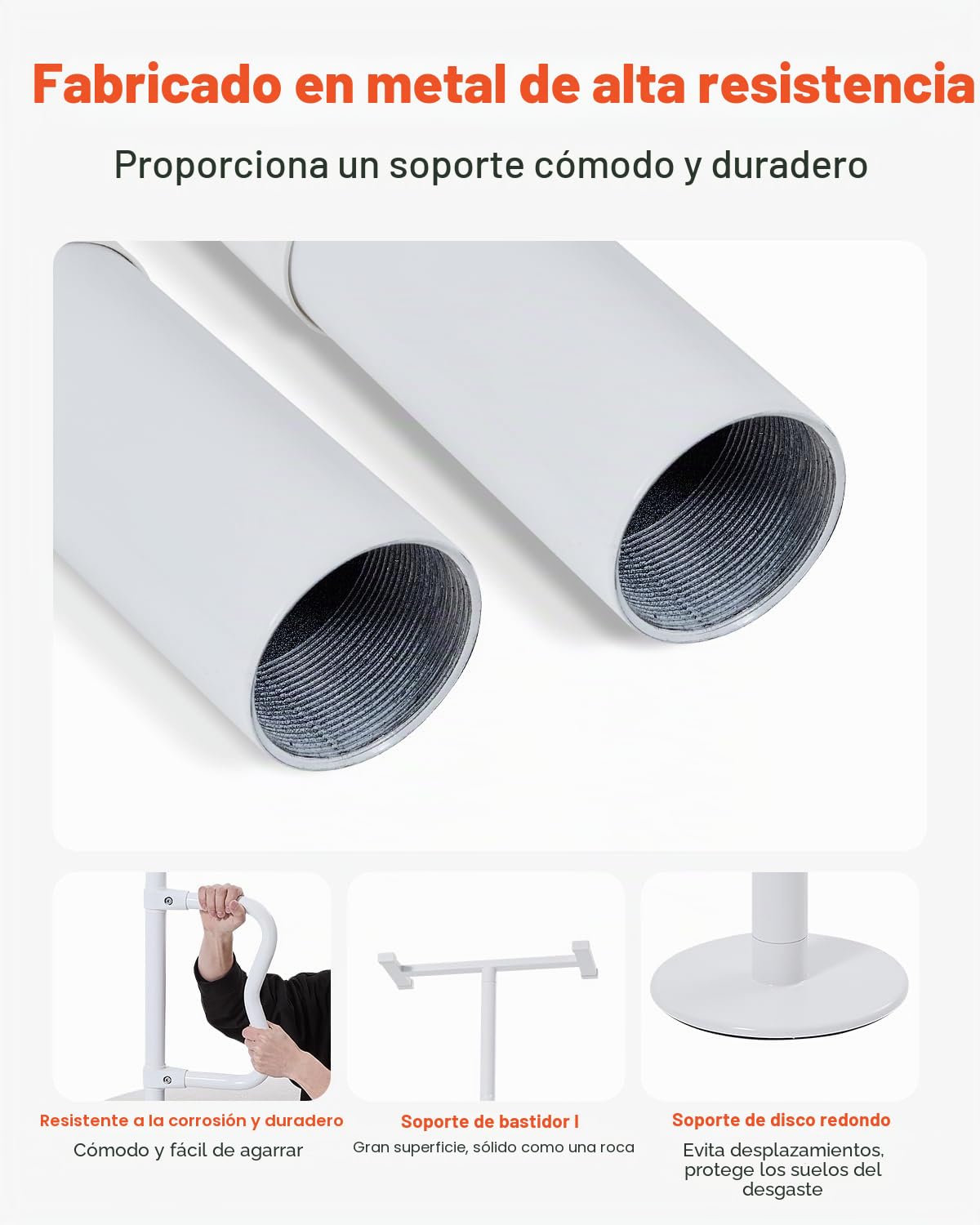 VEVOR Barra de Transferencia de Piso a Techo para Baño con Montaje a Tensión y Mango Curvo Antideslizante, con Capacidad de 136 kg para Personas Mayores, para Techos de 2140-3050 mm, Blanco