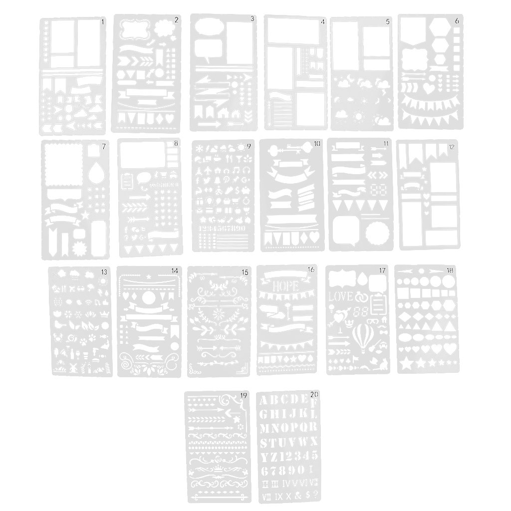 20 Pièces Journal Pochoir Modèles de Dessin Règles pour Bricolage Cahier Journal Scrapbooking Artisanat