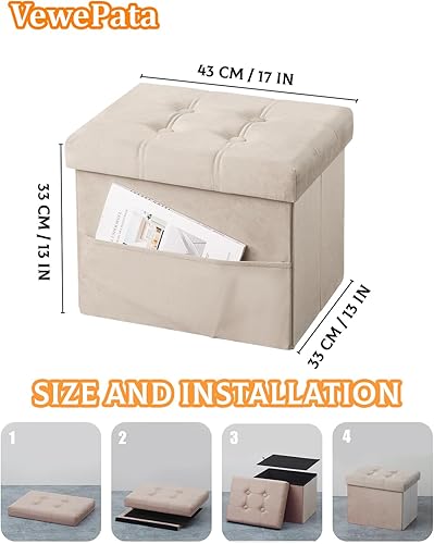 Miniatura 10 de VewePata Otomana plegable de almacenamiento, otomana de terciopelo con almacenamiento para sala de estar, dormitorio o dormitorio, taburete de