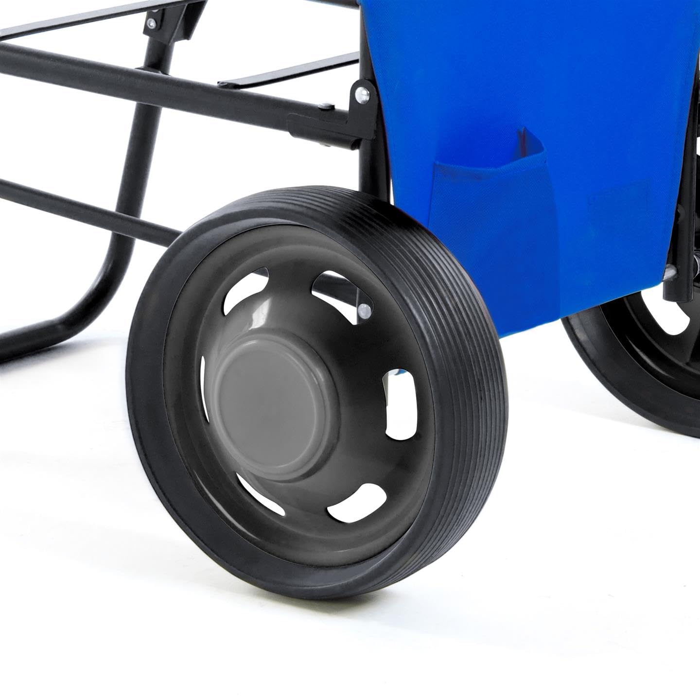 Carrello da Spiaggia Pieghevole con Ruote Grandi per Sabbia, Carrello Mare Portatutto Leggero 3,5 kg e Salvaspazio, Porta Ombrellone e Tasche, Portata 35 kg, 102x55x61,5 cm, Blu