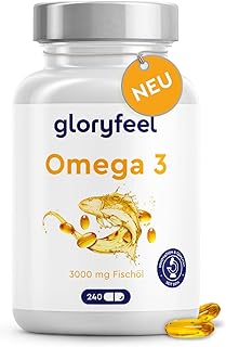 Omega 3 Kapseln Hochdosiert - 3000mg Fischöl (Triglycerid-Form) - 240 Kapseln mit Vitamin E (Antioxidans) zur idealen Ergänzung von EPA & DHA - Reines Omega3 Fischöl – Laborgeprüft
