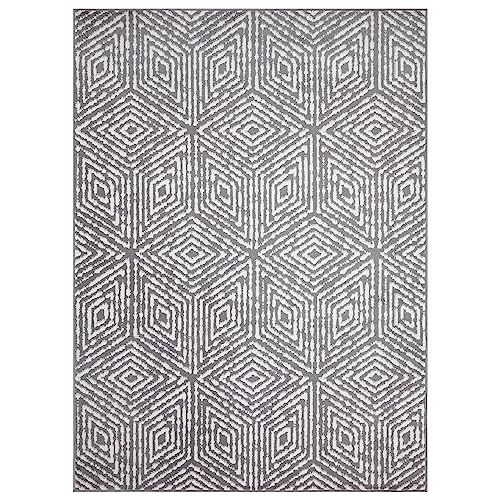 Machine Washable Moroccan Trellis Design Jute Back 5x7 Modern Indoor Area Rug for Living Room, Bedroom, Dining Room, Office, 5'3
