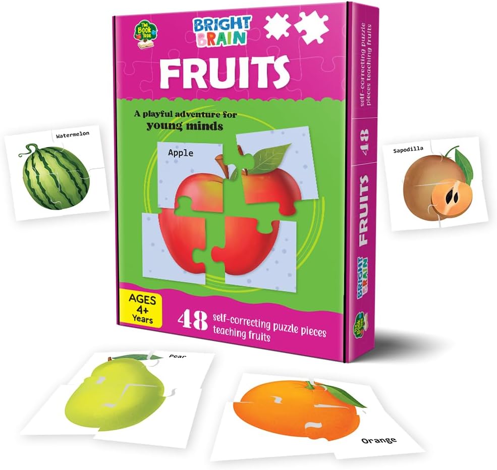 - Bright Brain Fruits 48 Piece Paper Jigsaw Puzzle for Preschoolers, Educational Toy for Learning Fruits, Gifts for Kids Ages 3 to 6 By Majestic Book Club,Multicolor