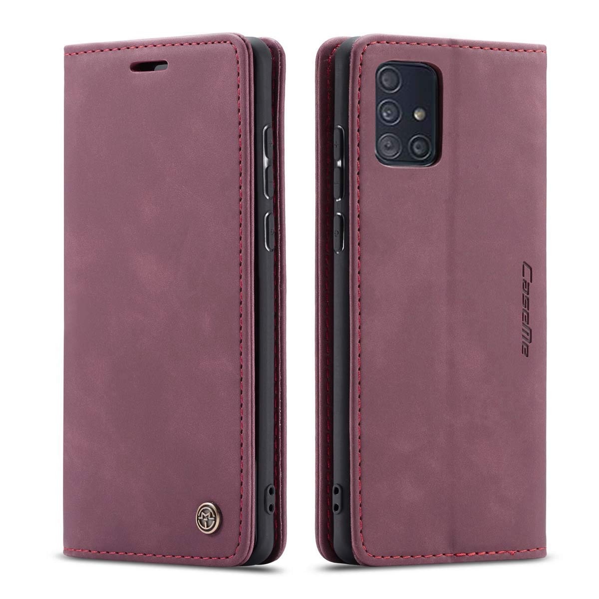 Mobile Phone Case Compatible with Samsung Galaxy M51, Premium Leather Flip Case Protective Cover with Stand Function, Wine Red