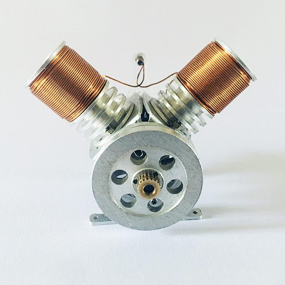 Metal Mini V Type Double-Cylinder V2 Electromagnetic Engine Model Operable Engine Physics Science Experiment Toy (6-12V Supply Voltage)