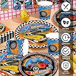 194pcs Birthday Party Decorations Supplies Race Car Plates Napkins Banner Tablecloth Disposable Parper Cups Straws Tableware Set for Kids Boys Birthday Decor 24 Guests - Image 3