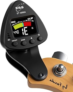 ENO MUSIC Stable Quality Big LCD Display Easy to Read Auto Clip-on Acoustic Electric Guitar Tuner Bass Tuner with Ukulele Violin Chromatice Tunning Mode