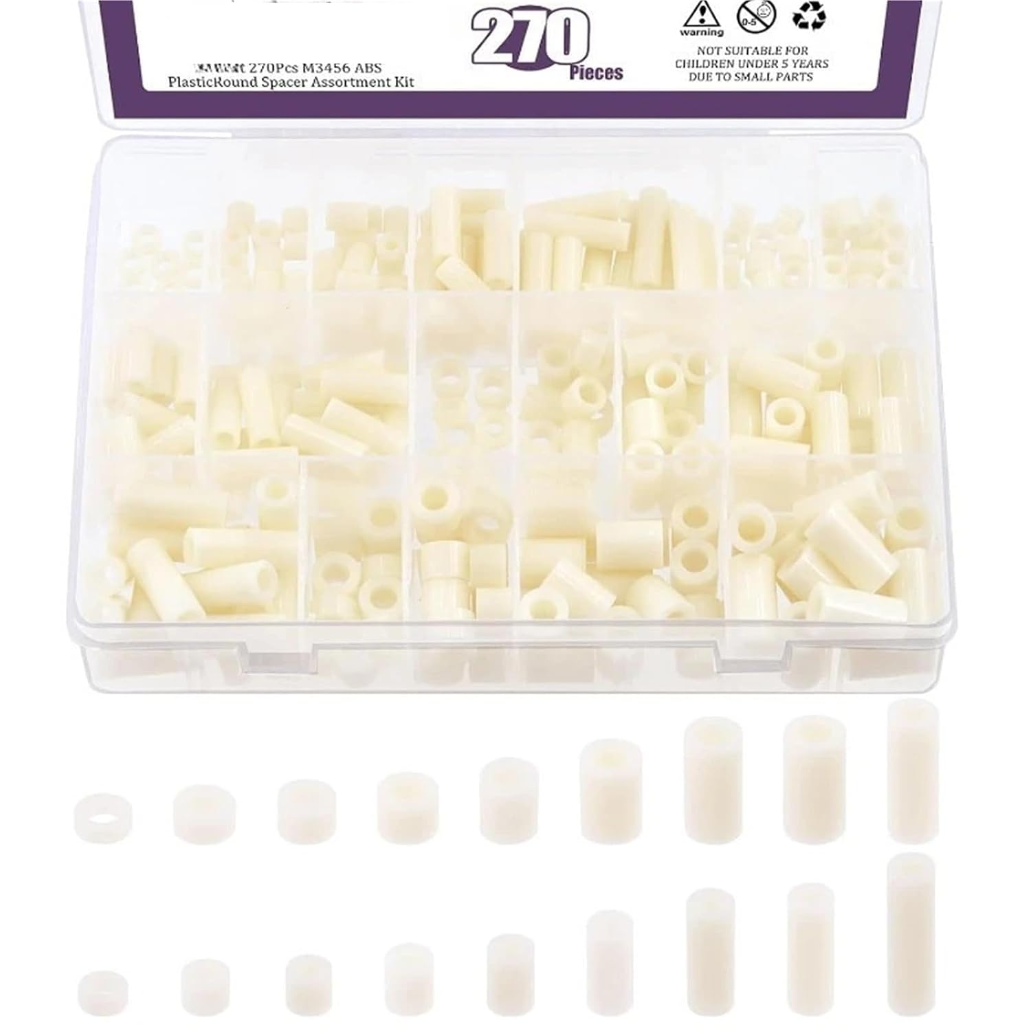 Spacers 540Pcs 18 Sizes Black/White Nylon Round Spacer Standoff Screw Nut Assortment Kit for M3 M4 M5 M6 Screws Prototyping(Black)