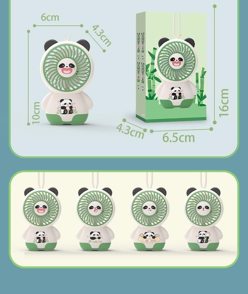 Image of DEOXY Portable Panda Design USB Rechargeable Mini Fan, Handheld Personal Cooling Fan with 3 Speeds, White and Green