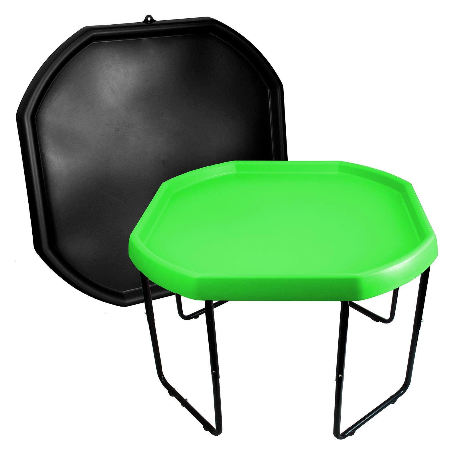 Children's Large Plastic Sand & Water Mixing Play Trays - Set of 2 Trays BLACK & LIME GREEN - Single 3 Tier Height Adjustable Stand.