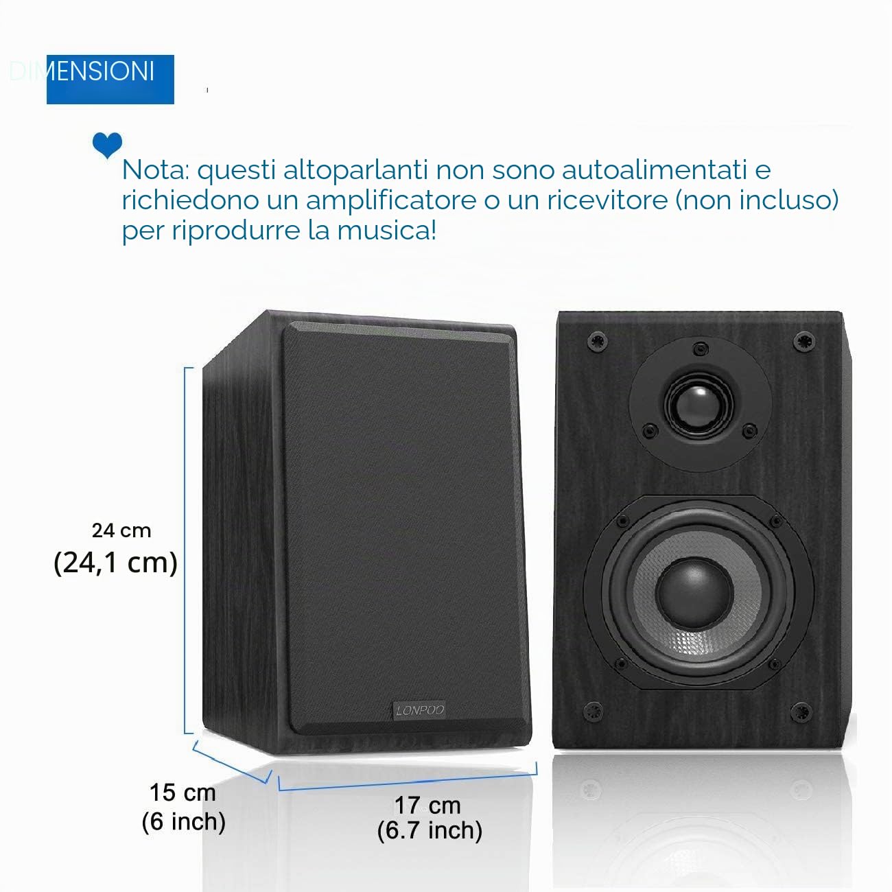 LONPOO Coppia Diffusori 2 Vie LP42 Diffusore da Scaffale 75Wx2, 4-8Ohm