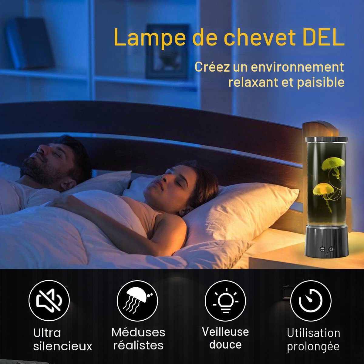 FBSPORT Lampe Meduse Lumineuse Aquarium 17 Couleurs Changeantes Jellyfish Lamp avec Télécommande, Alimenté par Batterie/USB Relaxante Light pour Enfants Hommes Femmes Décoration Cadeau