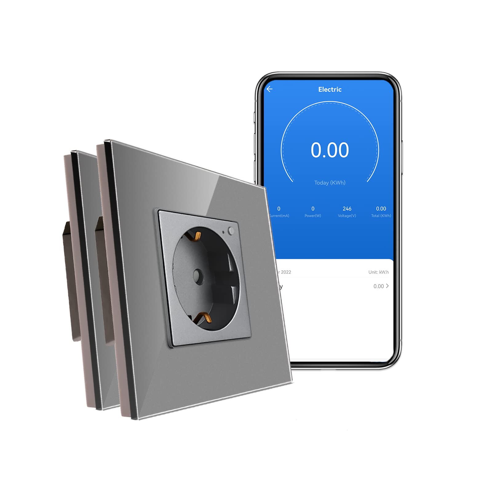 CNBINGO Enchufe Schuko con medición de corriente, 16 amperios, funciona con Alexa(Echo, Echo Dot), Google Assistant, solo 2,4 GHz WiFi, 1 compartimento, negro, 4 unidades