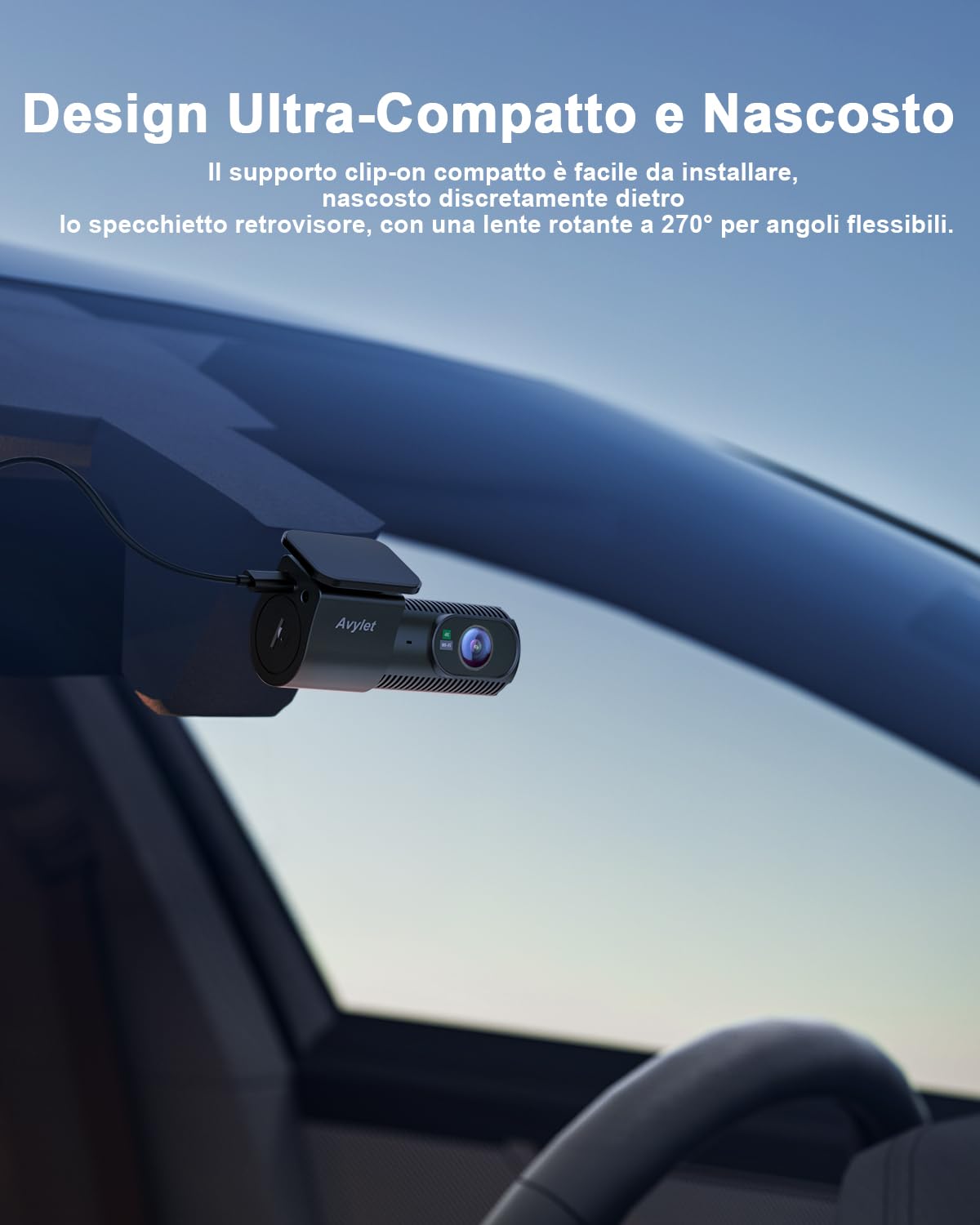 Avylet Dash Cam Auto 4K+1080P Anteriore e Posteriore, Schermo da 1,5", WiFi 5GHz, Grandangolo 170°+150°, Visione Notturna, Modalità Parcheggio 24H, WDR, App, G-Sensor, Loop, Supporta 256GB