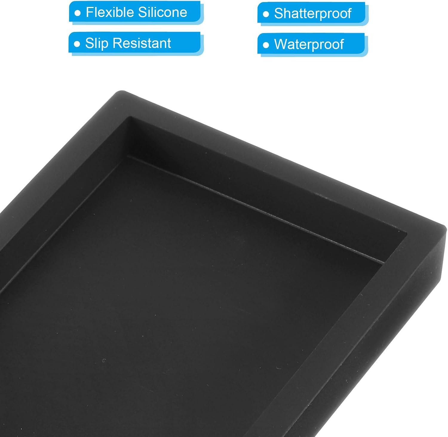 PATIKIL Silicone Bathroom Tray, 8" x 4" Soap Dispenser Tray Jewelry Organizer Dish for Restroom, Dresser, Kitchen Sink for Jewelry, Coin, Key, Black
