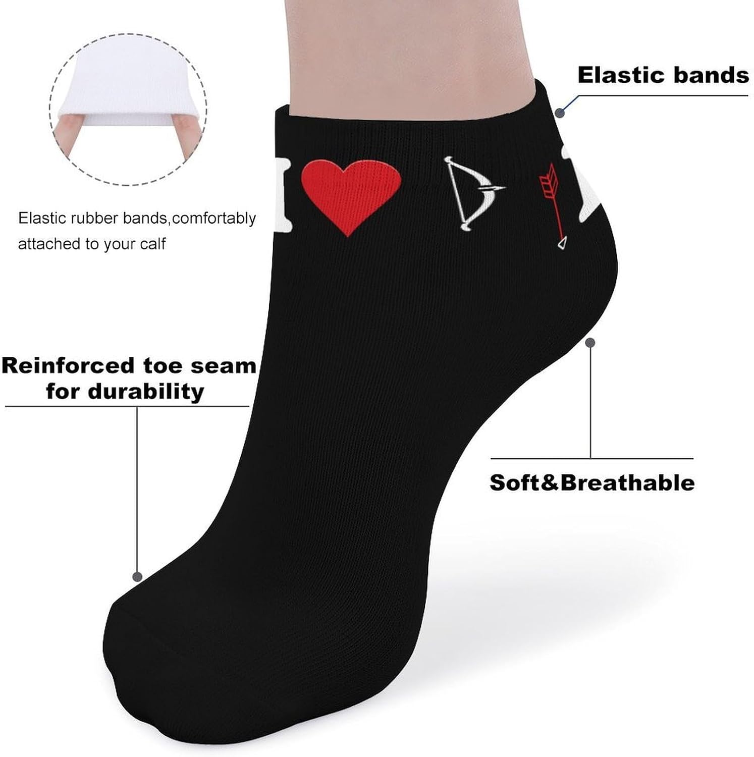 I Love Archery Bow Socks for Men Women 5 Pairs Ankle Socks
