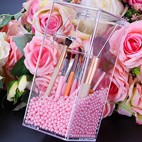 Makeup Brush Holder With Lid Cosmetic Brush Organizer Display Case Dustproof Cosmetics Brush Storage Container with Free Pearls