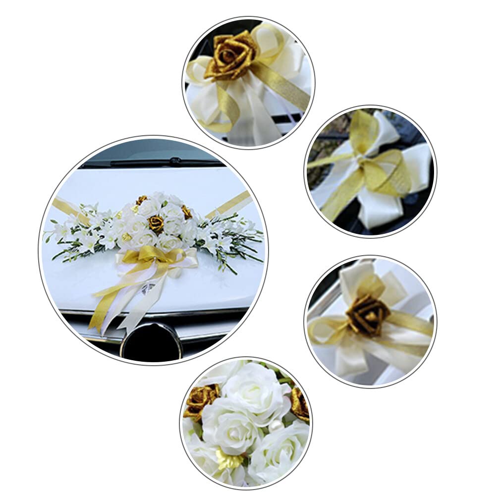 URFEDA Autoschmuck Hochzeit Girlande Hochzeitsschmuck Gaze Rosendekoration Set Auto Schmuck Braut Paar Rose Deko Dekoration Car Auto Wedding Hochzeitsdeko Auto Blumenschmuck Deko für Hochzeit Party