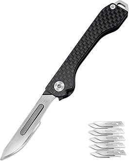 OUTROAR GEAR Folding Scalpel Knife with Carbon Fiber Handle & 10 Replaceable Blades, Slip Joint Action, EDC Pocket Knife for 22/23/24 blade