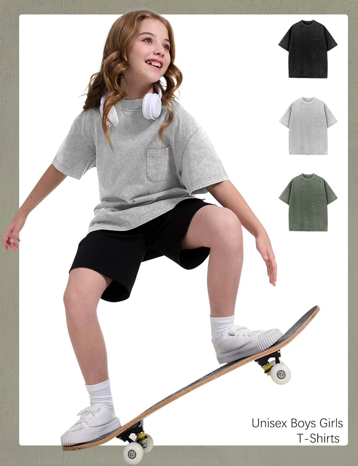 COZYPOIN 3 Pack Unisex Boys Girls T-Shirts Kids Short Sleeve Crewneck Acid Washed Tee Shirts Summer Tops 3-16Y - Image 5