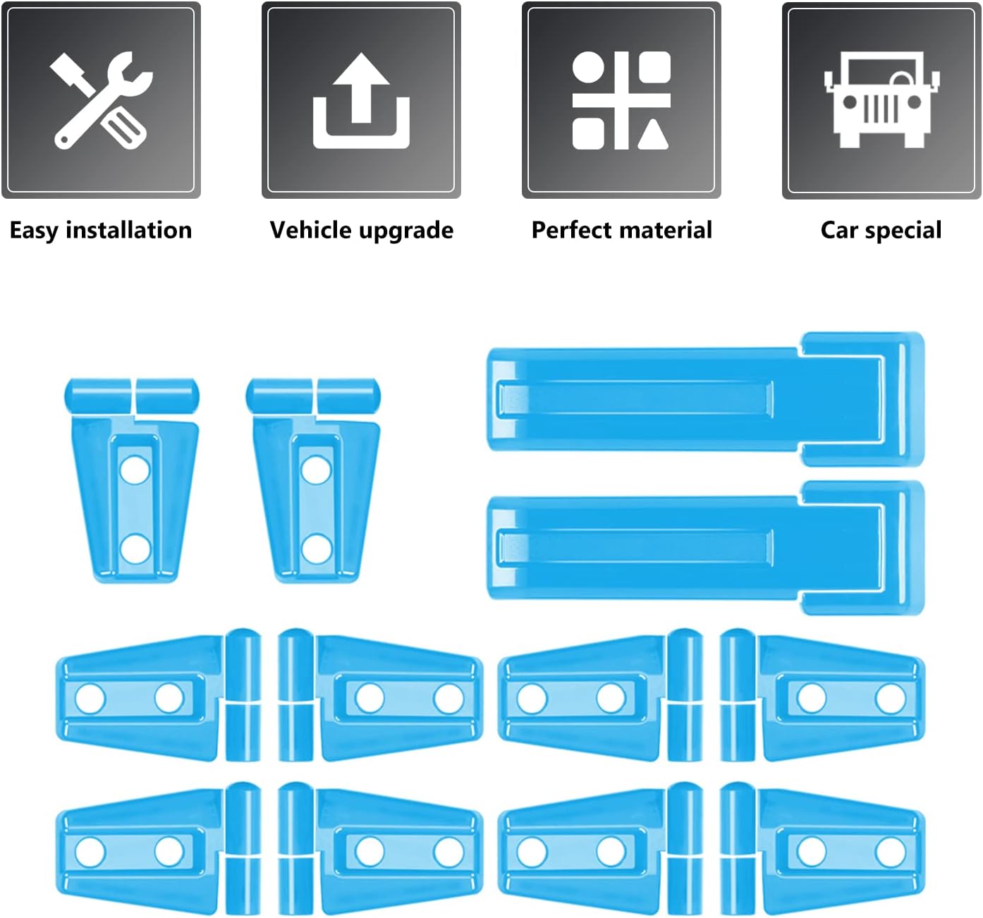 JK 12PCS Full Set Exterior Trim Kit, Door Hinge Cover & Engine Hood Hinge Trim & Spare Tire Bracket Trim Compatible with 2007-2017 Jeep Wrangler JK 4-Door, Light Blue