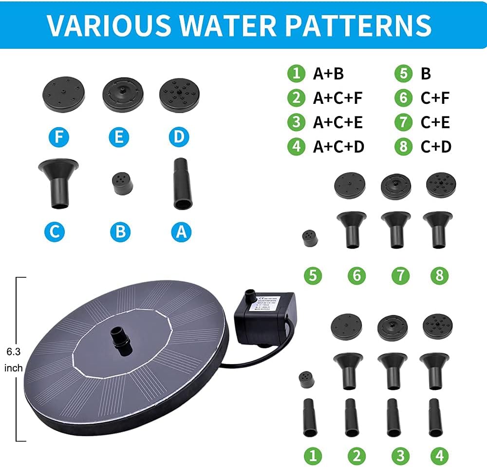 Qaxlry Solar Bird Bath Fountain Pump, Solar Powered Bionic Water Fountains Pump with 4 Nozzles, Floating Fountain Pump for Birdbath, Pond, Pool, Fish Tank, Aquarium and Garden (Black)