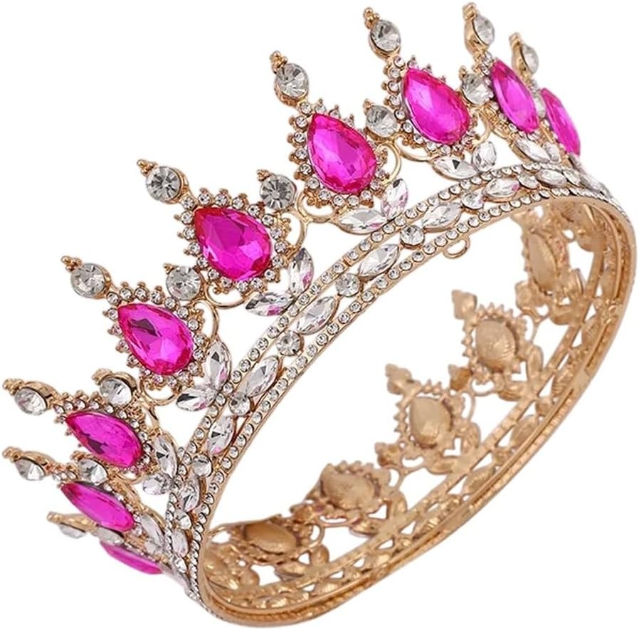 Vintage Crystal Royal Queen King Full Round Tiara Crown Men Women Pageant Diadem Wedding Hair Jewelry Accessories