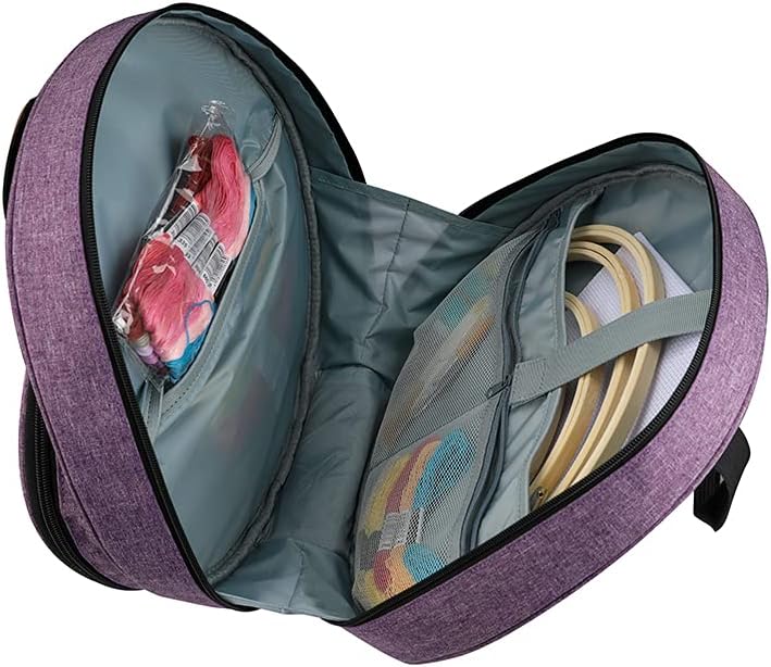 OTRIEK Shinyzone Cross Stitch Storage Bag Purple,Embroidery Projects Bag,Sewing Crafts Storage Tote Bag,Knitting Bags with Zipper Pockets Organiser for Embroidery Hoops,Charts and Threads