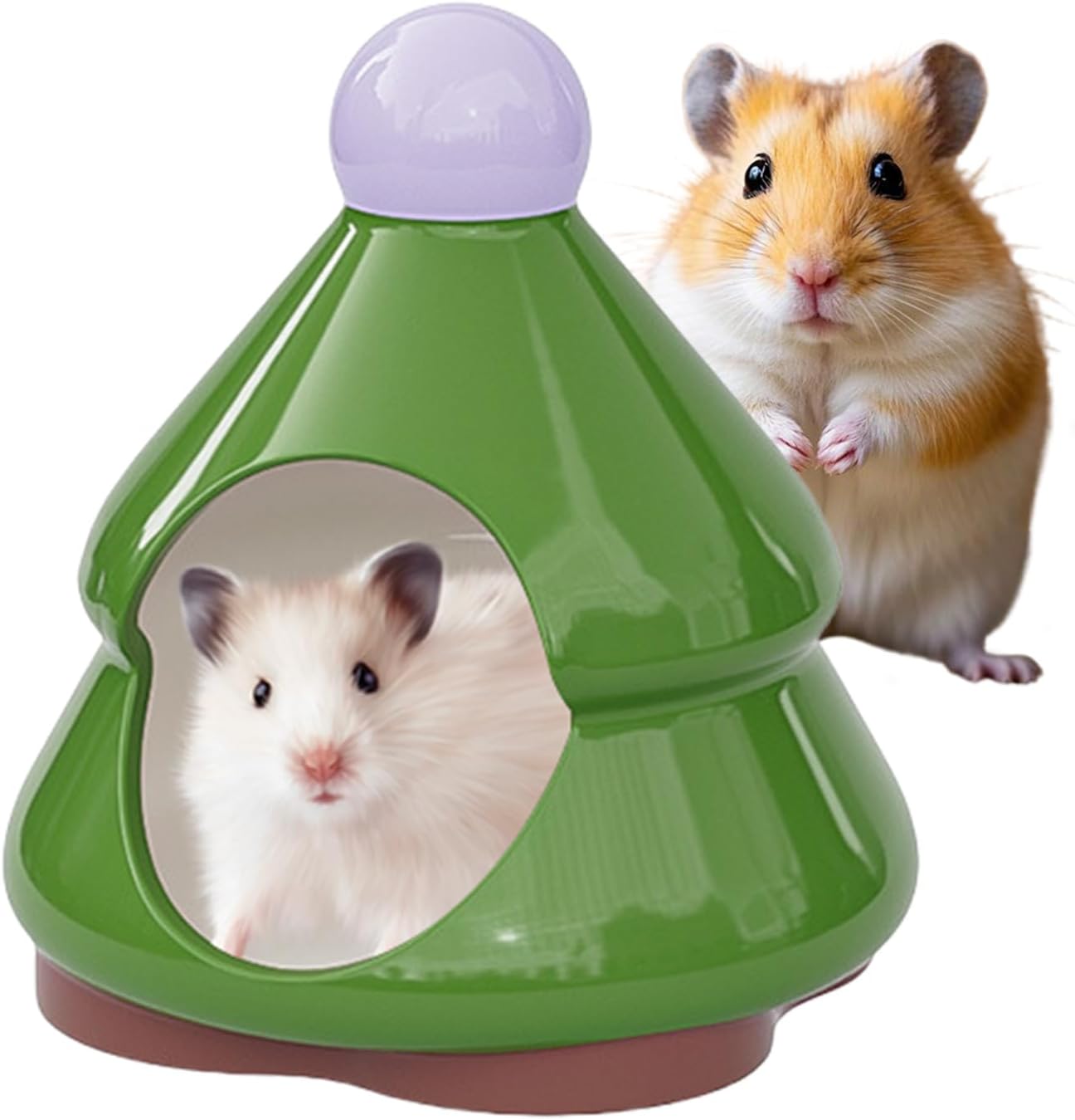 Ceramic Hamster Hideouts, Pine Tree Shaped Cave, Waterproof Habitat House, Cozy Bed Design, Sturdy Pet Shelter, Ideal for Chinchilla, Squirrel, Hedgehog, Hamster, 5.51x5.51x6.3 Inches