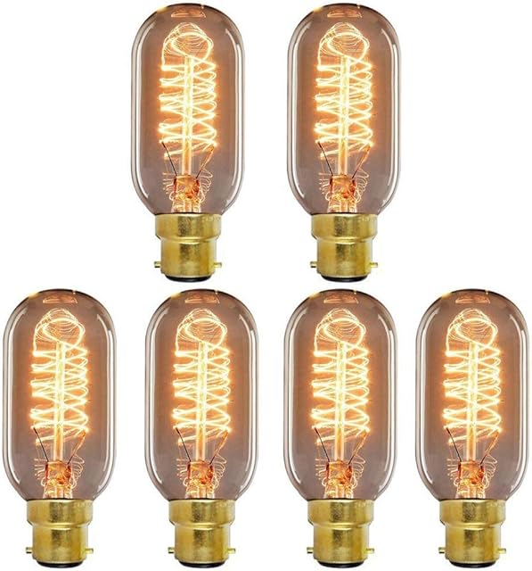 Vintage Edison Light Bulb 40W B22 Bayonet Dimmable Decorative Squirrel Cage Filament Light Bulb T45 Tube Incandescent Bulb Pack of 6