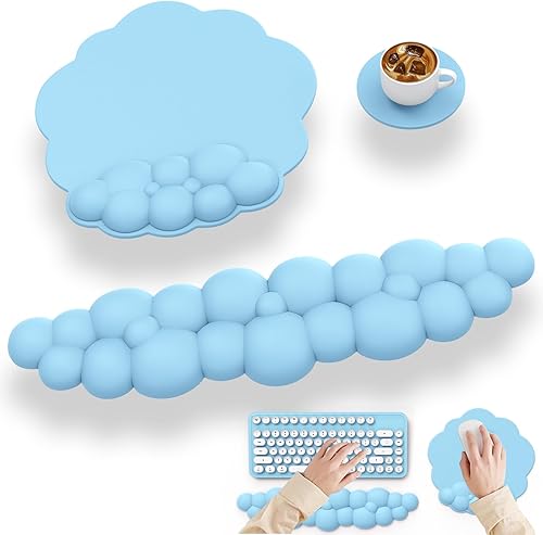 Anyshock Cloud - Alfombrilla de mouse con reposamuñecas y reposamuñecas para teclado, juego de almohadillas ergonómicas para teclado con espuma