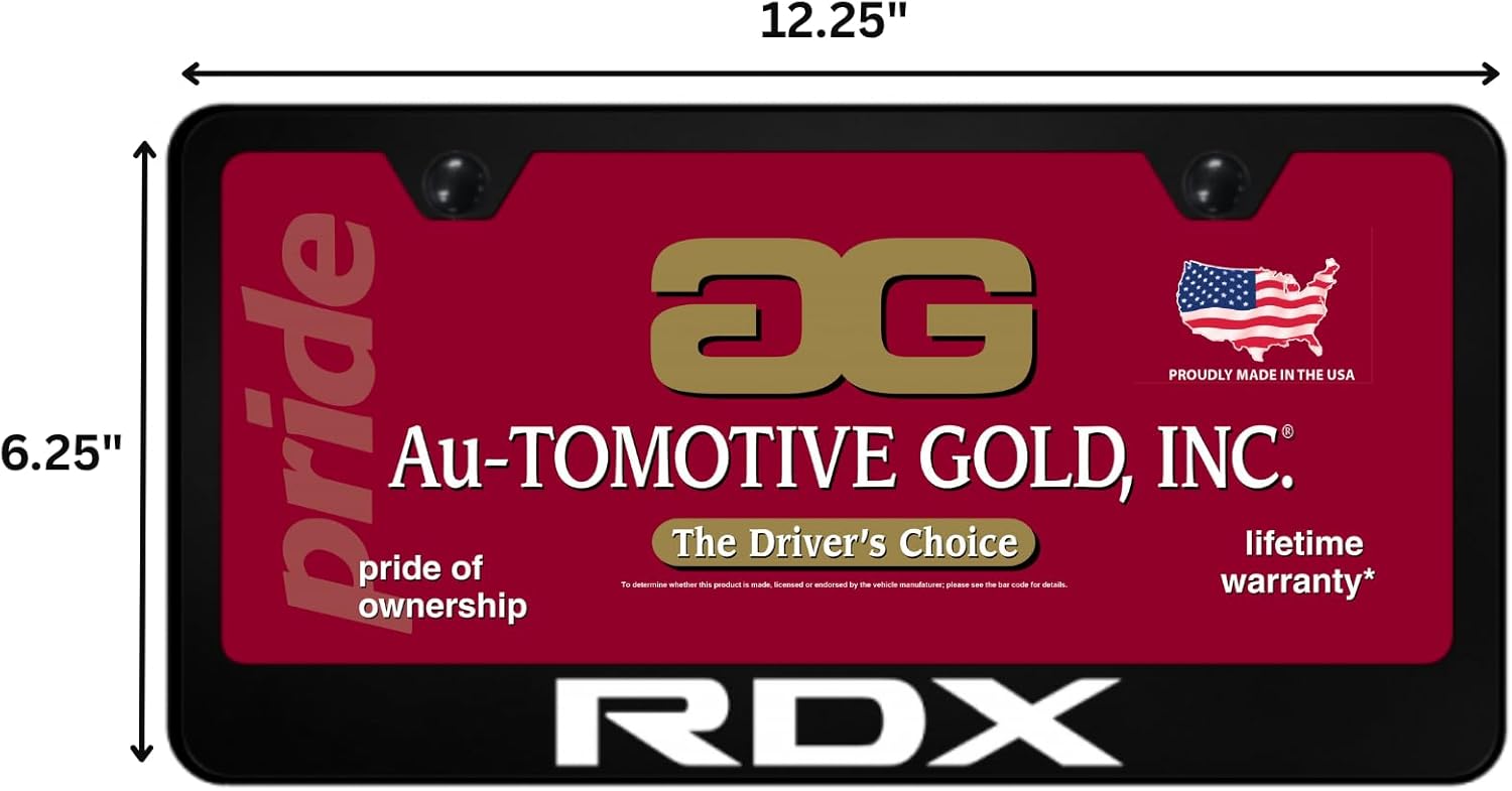 Au-TOMOTIVE GOLD, INC. Officially Licensed UV Print Logo on Black Polycarbonate License Plate Frame for Acura RDX